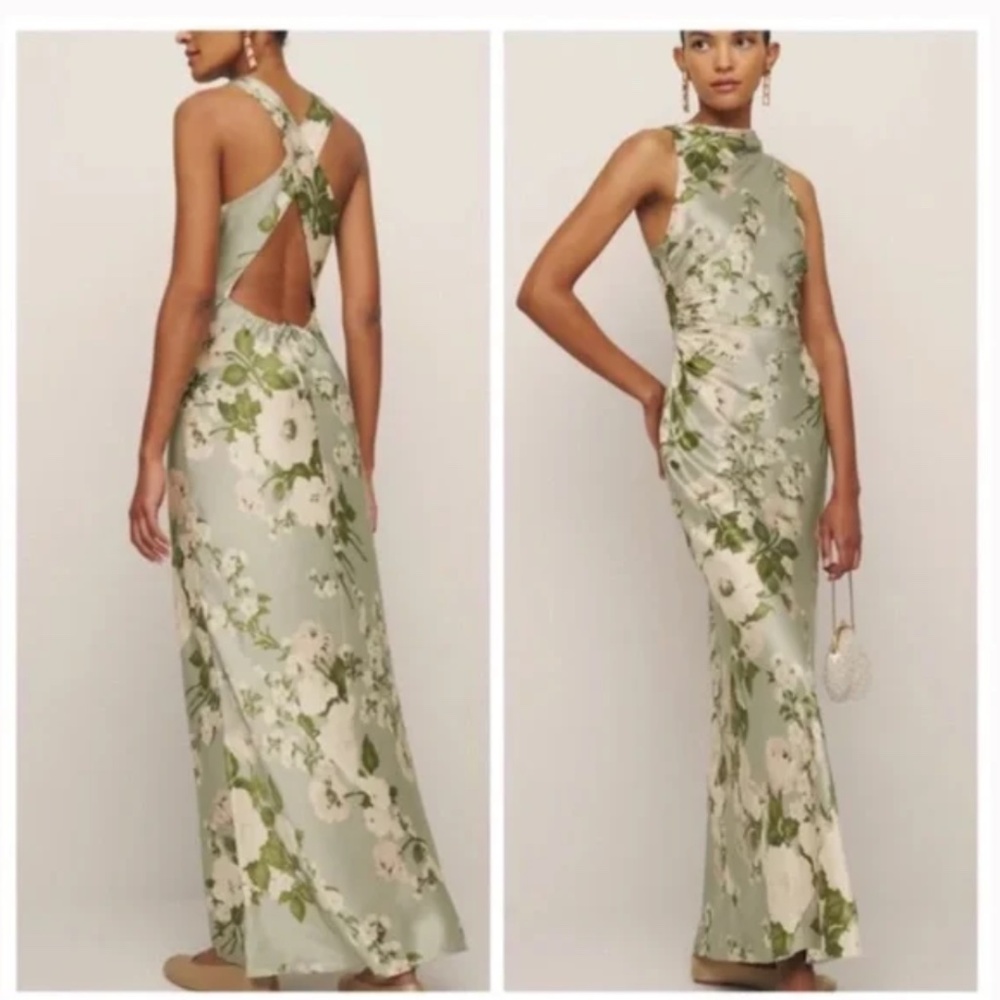 Reformation Sage Green Floral Maxi Dress